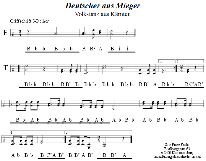 Der Deutsche Umgang in Griffschrift fr Steirische Harmonika. 
Bitte klicken, um die Melodie zu hren.