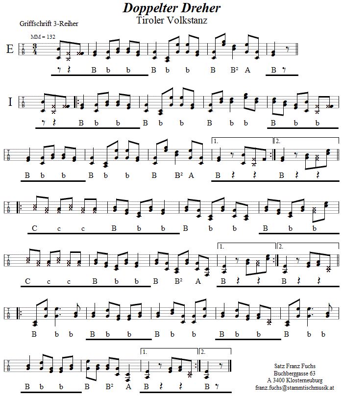 Doppelter Dreher in Griffschrift fr Steirische Harmonika. 
Bitte klicken, um die Melodie zu hren.