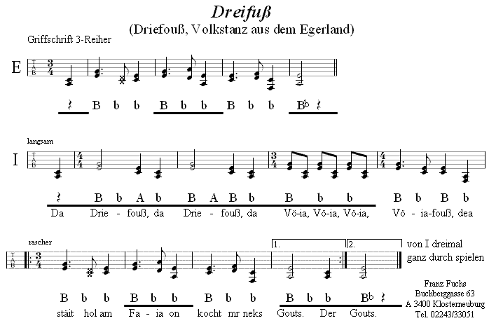 Dreifuß in Griffschrift für Steirische Harmonika. 
Bitte klicken, um die Melodie zu hören.