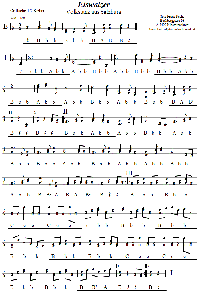 Eiswalzer in Griffschrift fr Steirische Harmonika. 
Bitte klicken, um die Melodie zu hren.