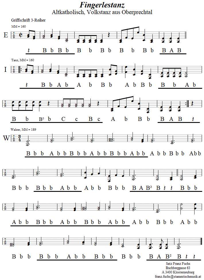 Fingerlestanz in Griffschrift fr Steirische Harmonika. 
Bitte klicken, um die Melodie zu hören.