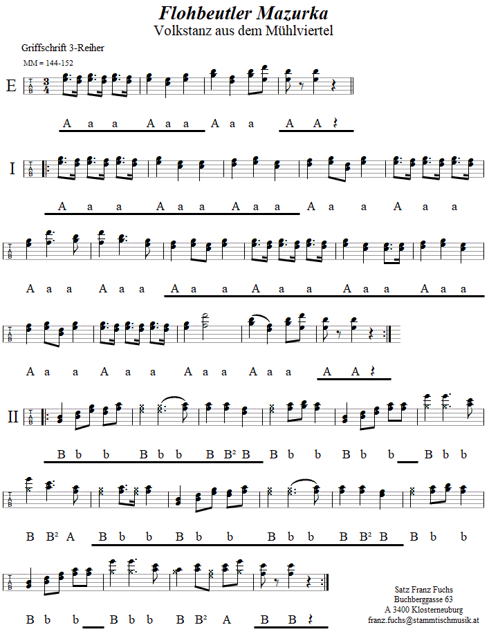 Flohbeutler Mazurka in Griffschrift fr Steirische Harmonika. 
Bitte klicken, um die Melodie zu hren.