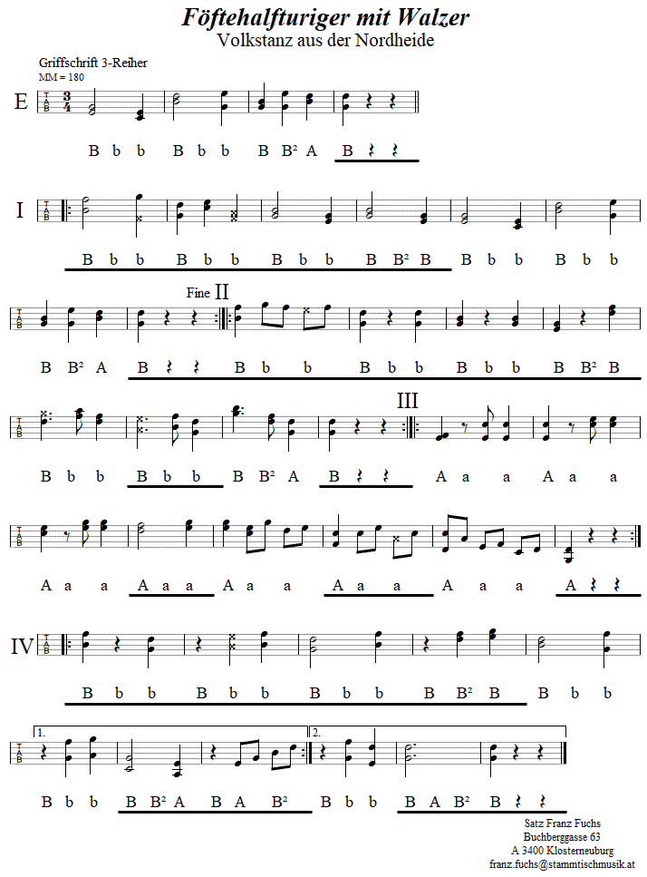 Fftehalfturiger mit'n Walzer, in Griffschrift fr Steirische Harmonika. 
Bitte klicken, um die Melodie zu hren.