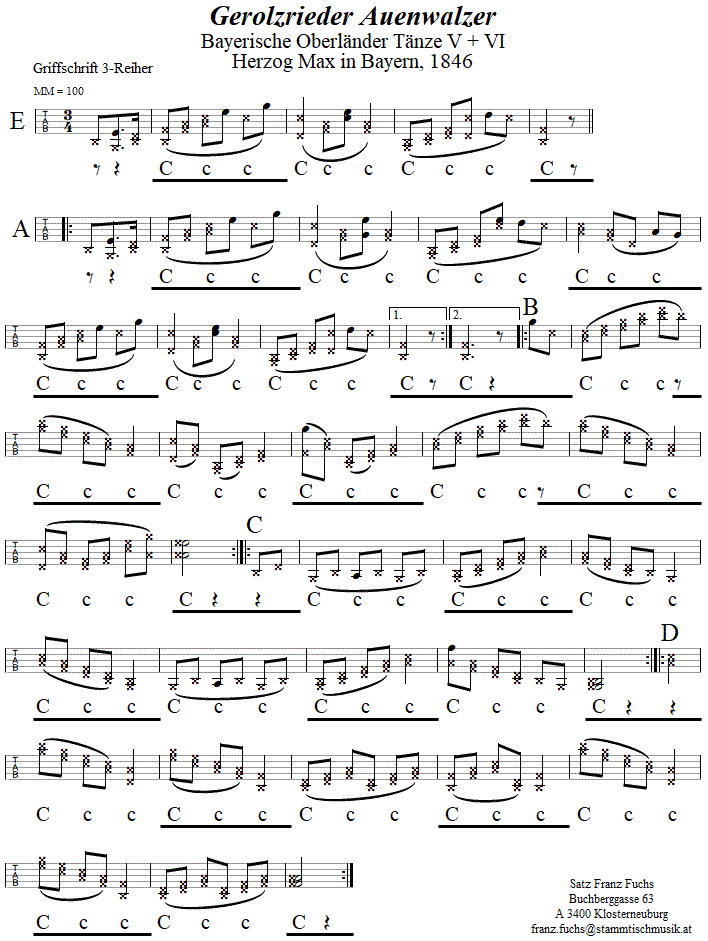 Geroldsrieder Auenwalzer in Griffschrift fr Steirische Harmonika. 
Bitte klicken, um die Melodie zu hren.