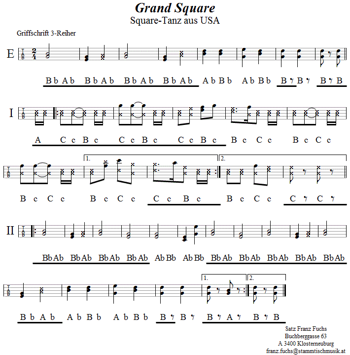 Grand Square in Griffschrift für Steirische Harmonika. 
Bitte klicken, um die Melodie zu hören.
