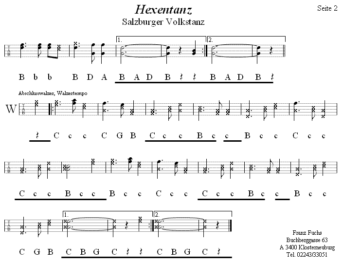 Hexentanz 2 in Griffschrift für Steirische Harmonika. 
Bitte klicken, um die Melodie zu hören.