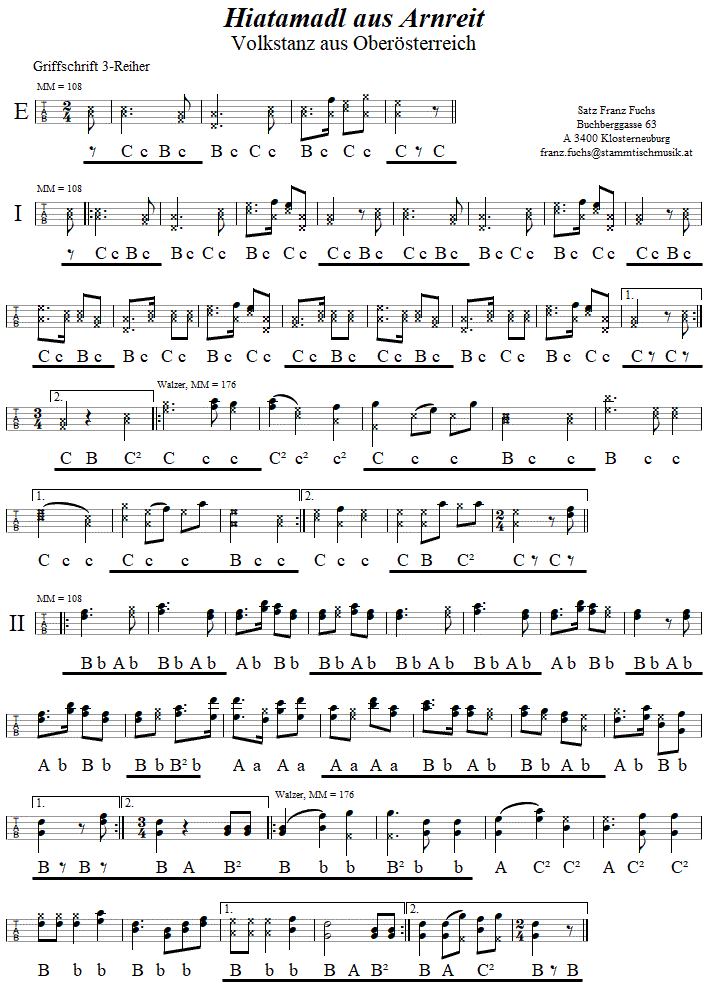 Hiatamadl aus Arnreit in Griffschrift fr Steirische Harmonika. 
Bitte klicken, um die Melodie zu hren.