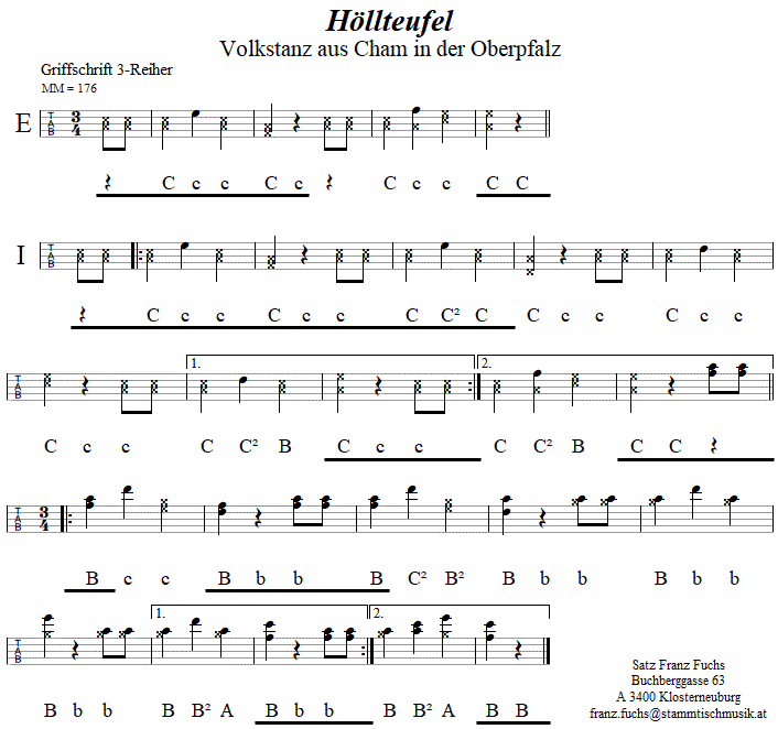 Hllteufel in Griffschrift fr Steirische Harmonika.
Bitte klicken, um die Melodie zu hren.