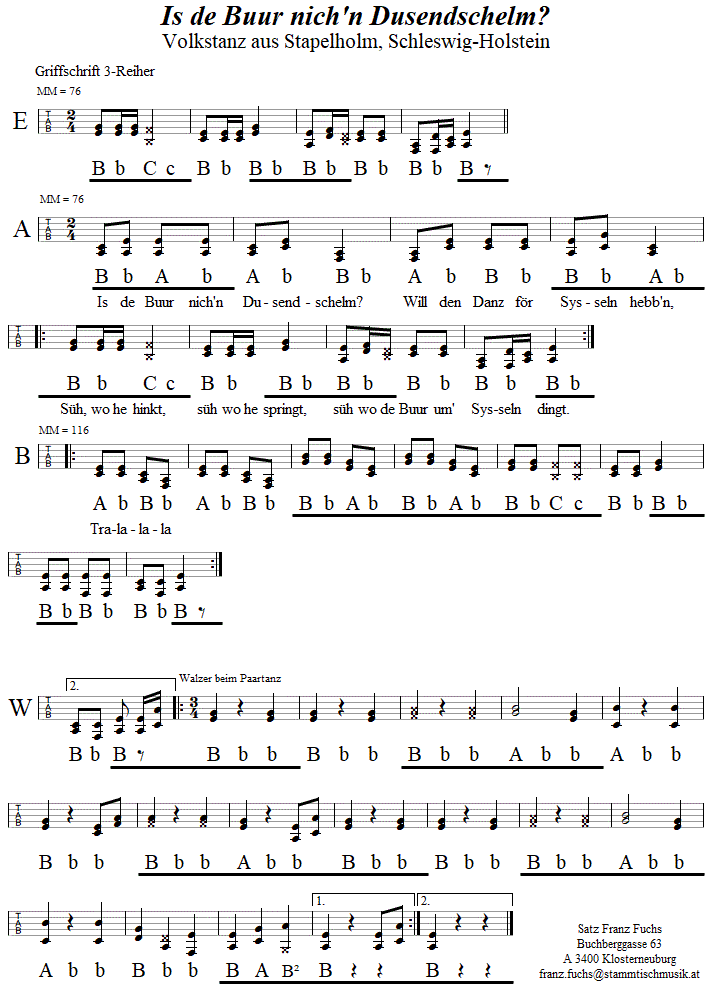 Is de Buur nich'n Dusendschelm, in Griffschrift fr Steirische Harmonika. 
Bitte klicken, um die Melodie zu hören.