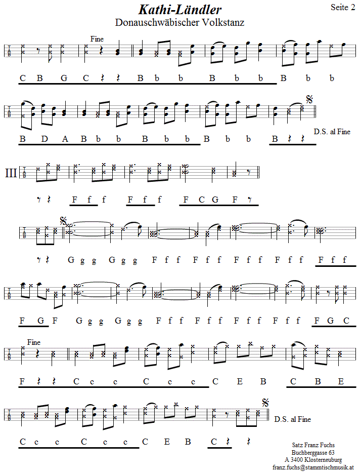 Kathi-Lndler Seite 2 in Griffschrift fr Steirische Harmonika. 
Bitte klicken, um die Melodie zu hren.