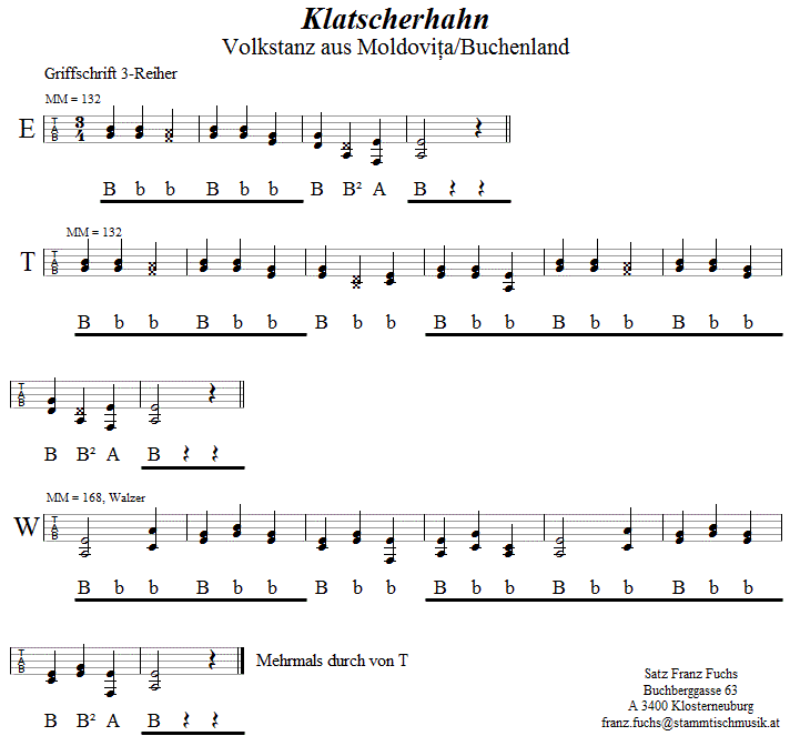 Klatscherhahn in Griffschrift für Steirische Harmonika. 
Bitte klicken, um die Melodie zu hören.