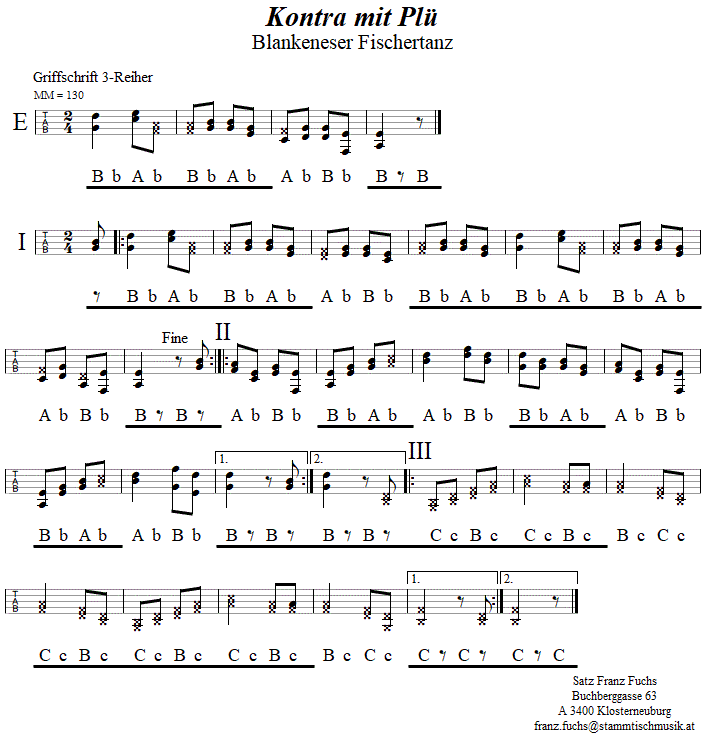 Kontra mit Plü in Griffschrift für Steirische Harmonika. 
Bitte klicken, um die Melodie zu hören.