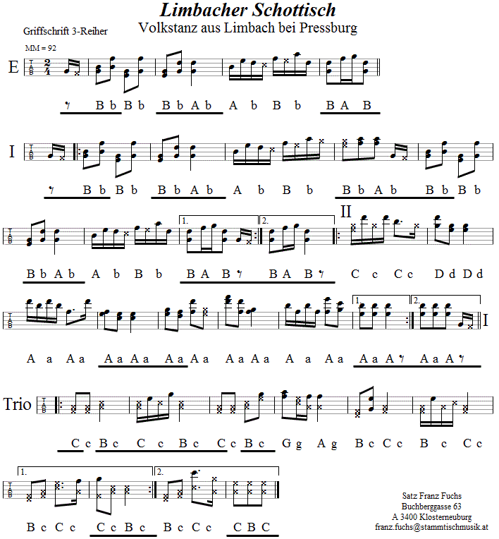 Limbacher Schottisch in Griffschrift für Steirische Harmonika. 
Bitte klicken, um die Melodie zu hören.