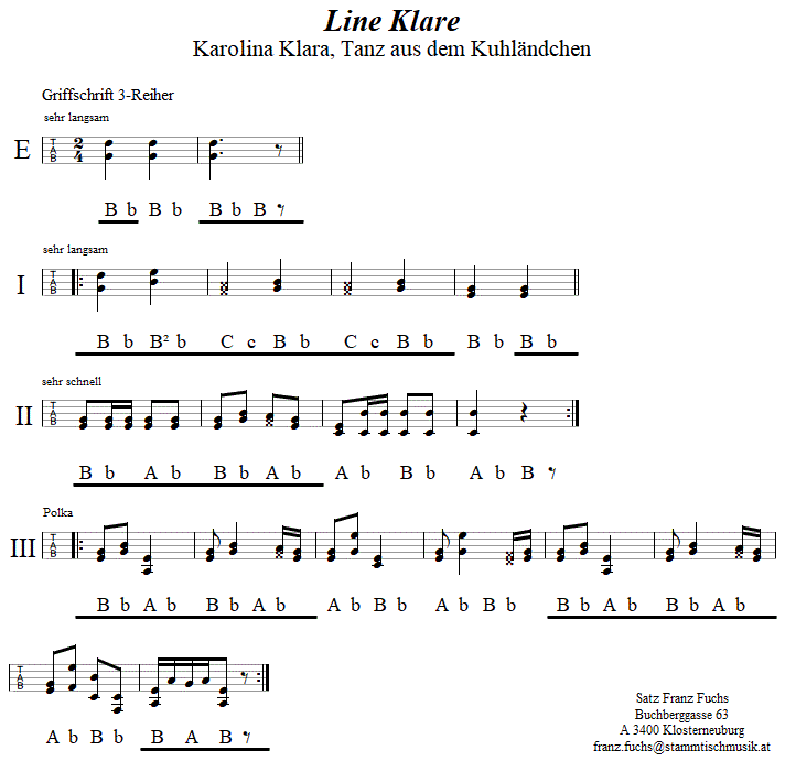 Line Klare in Griffschrift fr Steirische Harmonika. 
Bitte klicken, um die Melodie zu hren.