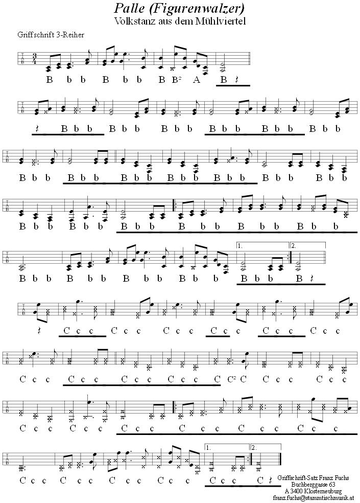 Palle (Figurenwalzer) in Griffschrift fr Steirische Harmonika. 
Bitte klicken, um die Melodie zu hren.