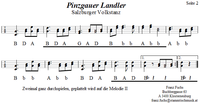 Pinzgauer Landler 2 in Griffschrift für Steirische Harmonika. 
Bitte klicken, um die Melodie zu hören.