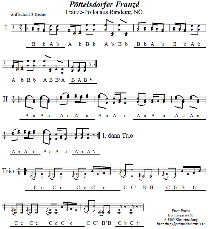 Pttelsdorfer Franz in Griffschrift fr Steirische Harmonika. 
Bitte klicken, um die Melodie zu hren.