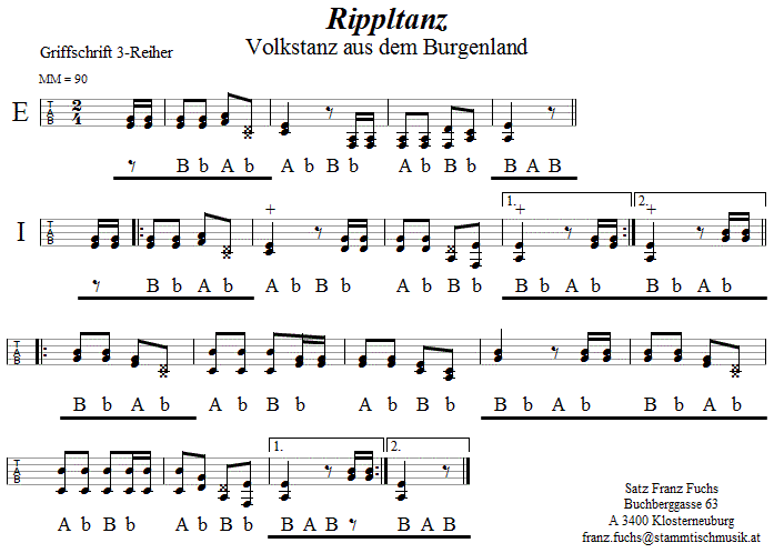 Rippltanz in Griffschrift für Steirische Harmonika. 
Bitte klicken, um die Melodie zu hören.