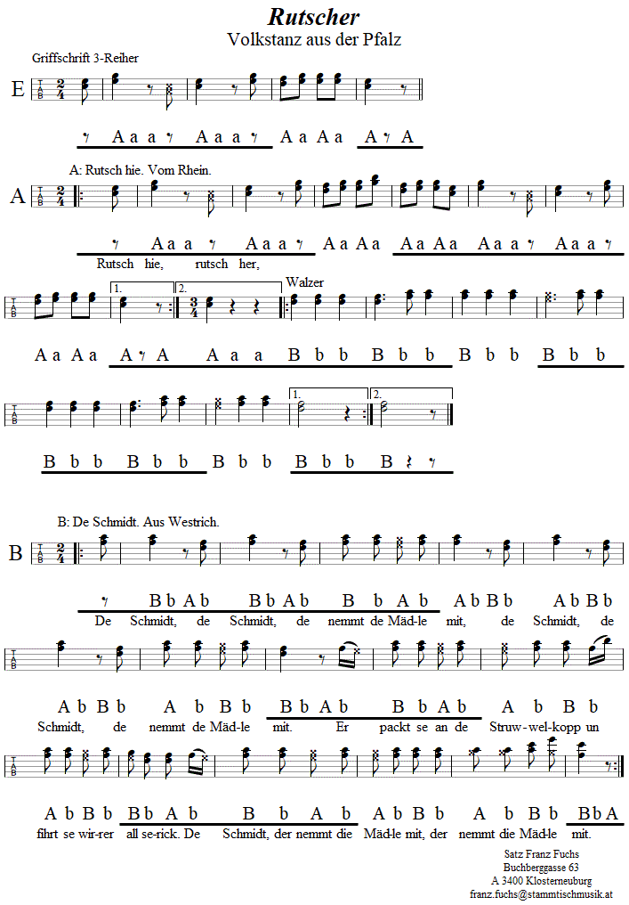 Rutscher in Griffschrift fr Steirische Harmonika.
Bitte klicken, um die Melodie zu hren.