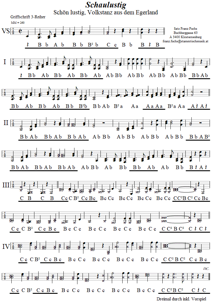 Schaulustig, in Griffschrift fr Steirische Harmonika. 
Bitte klicken, um die Melodie zu hren.