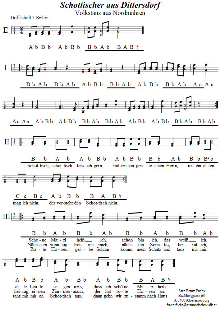 Schottischer aus Dittersdorf in Griffschrift fr Steirische Harmonika. 
Bitte klicken, um die Melodie zu hren.