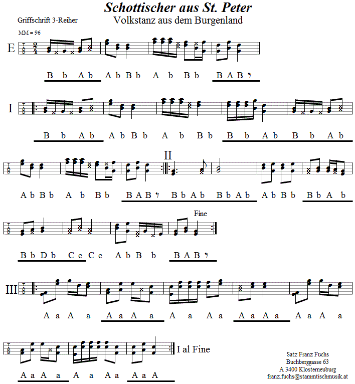 Schottischer aus St. Peter  in Griffschrift für Steirische Harmonika. 
Bitte klicken, um die Melodie zu hören.