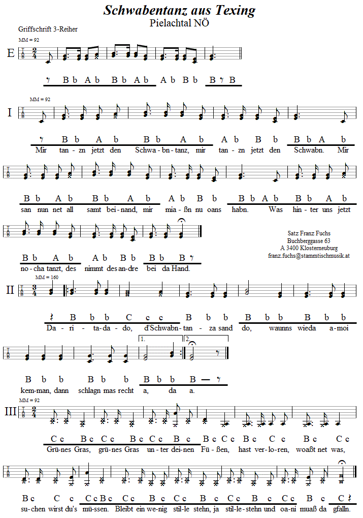 Schwabentanz in Griffschrift fr Steirische Harmonika.
Bitte klicken, um die Melodie zu hren.