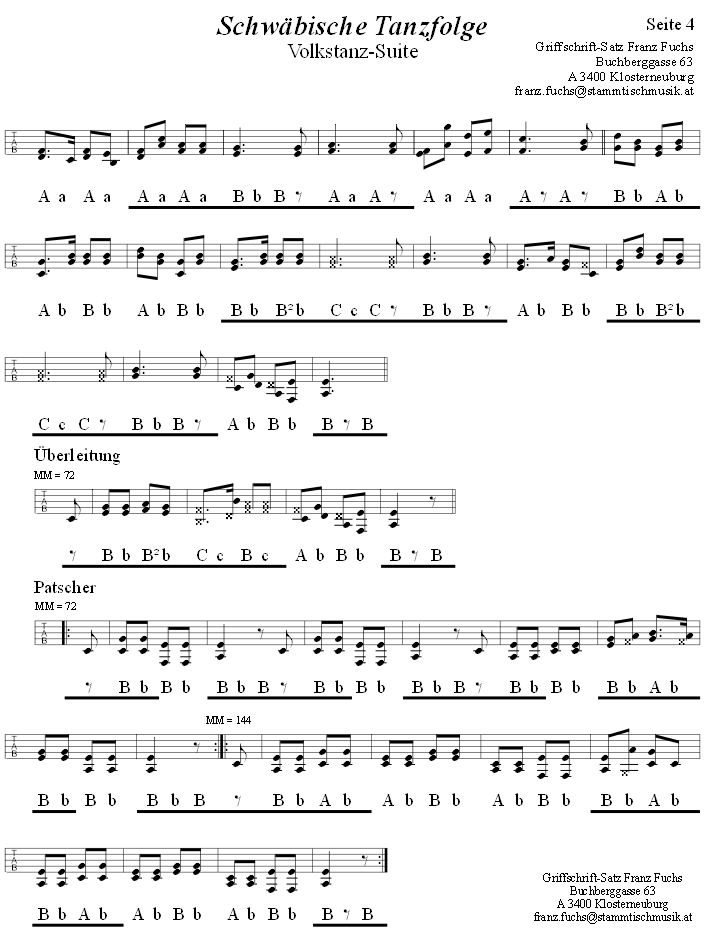 Schwbische Tanzfolge, Seite 4, in Griffschrift fr Steirische Harmonika. 
Bitte klicken, um die Melodie zu hren.