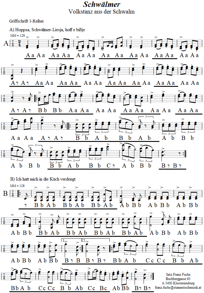 Schwlmer, in Griffschrift fr Steirische Harmonika. 
Bitte klicken, um die Melodie zu hren.