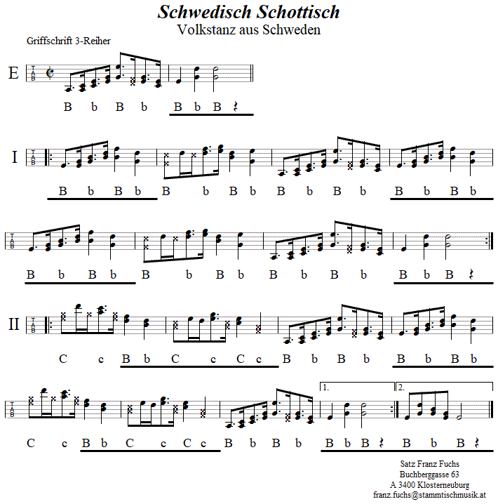 Schwedisch Schottisch in Griffschrift fr Steirische Harmonika. 
Bitte klicken, um die Melodie zu hren.