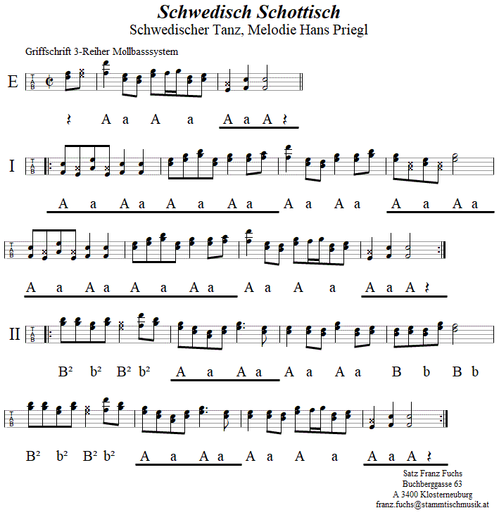 Schwedisch Schottisch, Melodie von Hand Priegl, in Griffschrift fr Steirische Harmonika. 
Bitte klicken, um die Melodie zu hren.