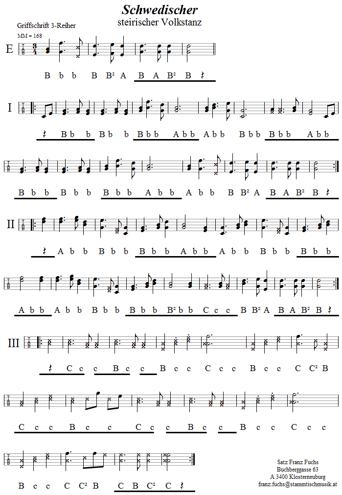 Schwedischer in Griffschrift fr Steirische Harmonika. 
Bitte klicken, um die Melodie zu hren.