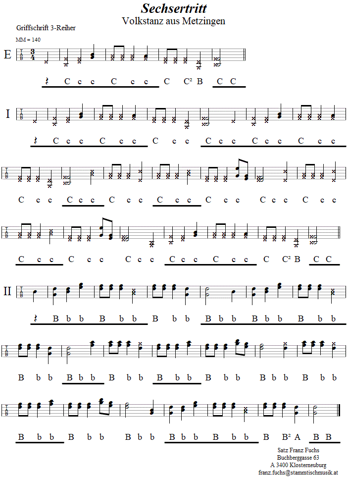 Sechsertritt in Griffschrift fr Steirische Harmonika. 
Bitte klicken, um die Melodie zu hren.