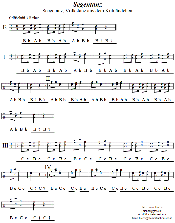 Segentanz in Griffschrift fr Steirische Harmonika. 
Bitte klicken, um die Melodie zu hren.