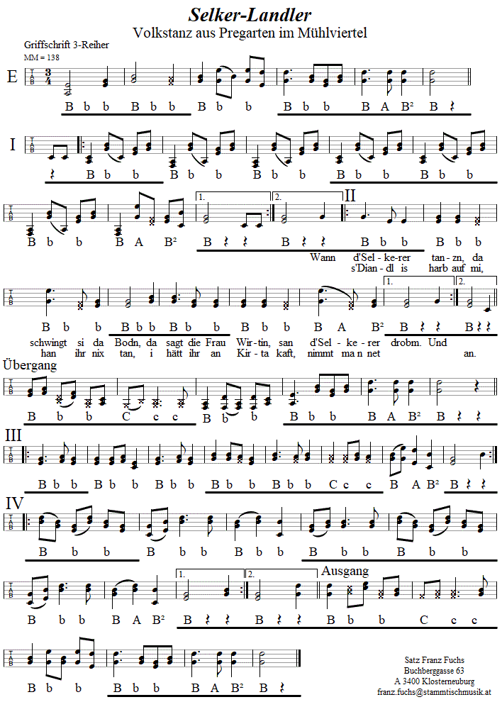 Selker-Landler, in Griffschrift fr Steirische Harmonika. 
Bitte klicken, um die Melodie zu hren.