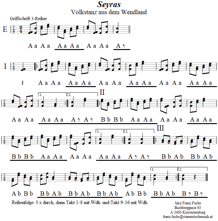 Seyras, in Griffschrift fr Steirische Harmonika. 
Bitte klicken, um die Melodie zu hren.