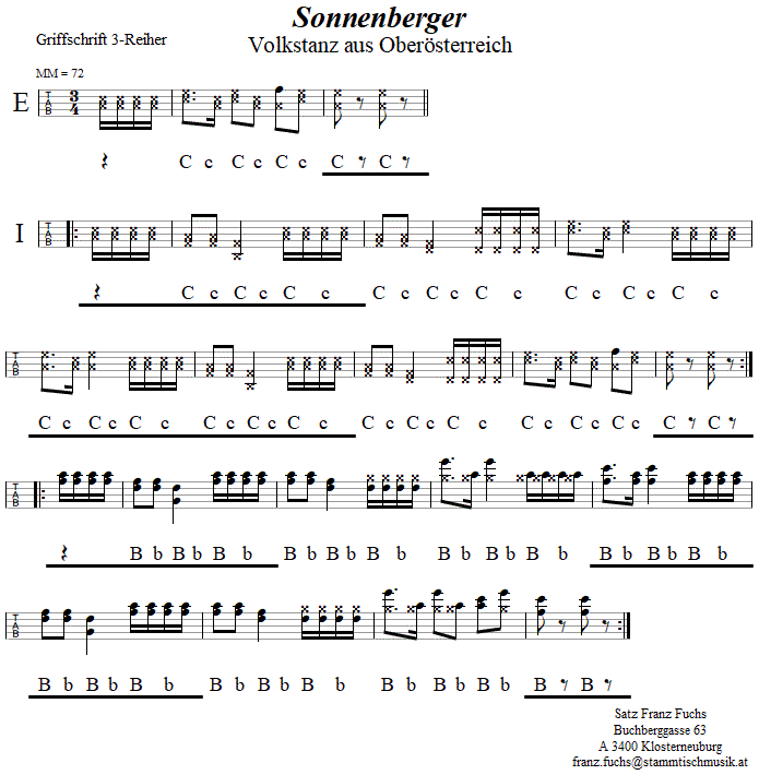 Sonnenberger in Griffschrift fr Steirische Harmonika. 
Bitte klicken, um die Melodie zu hren.