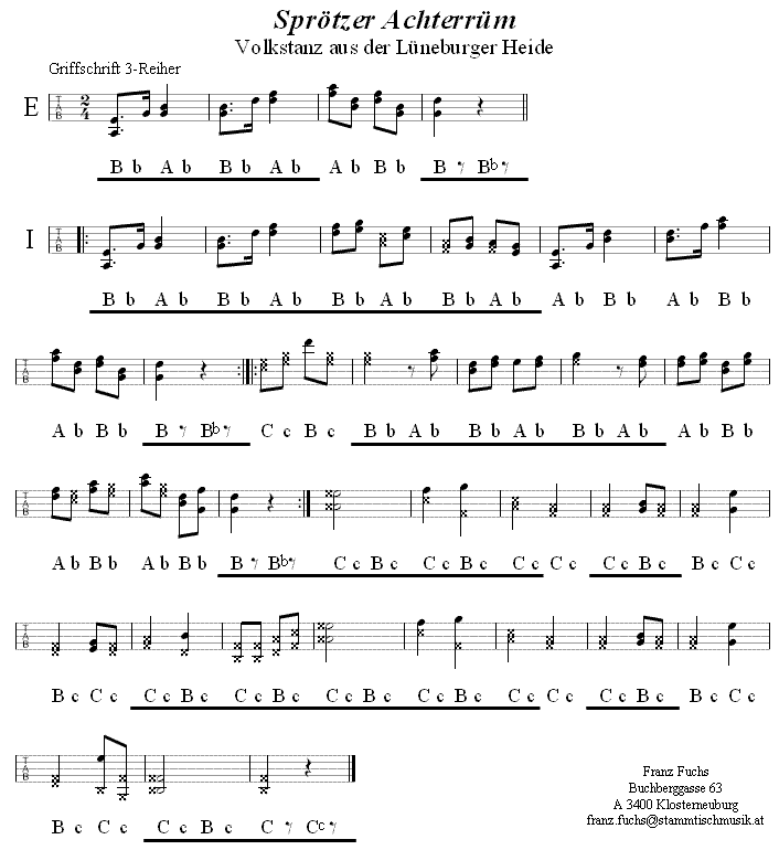 Sprötzer Achterrüm in Griffschrift für Steirische Harmonika. 
Bitte klicken, um die Melodie zu hören.