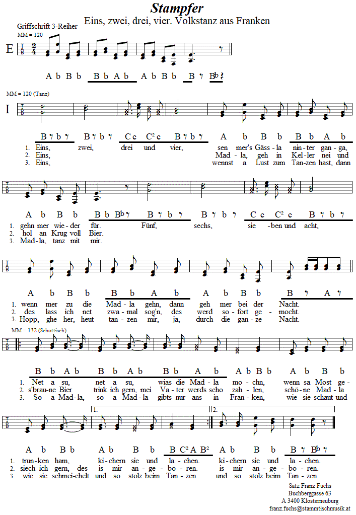 Stampfer in Griffschrift fr Steirische Harmonika. 
Bitte klicken, um die Melodie zu hren.