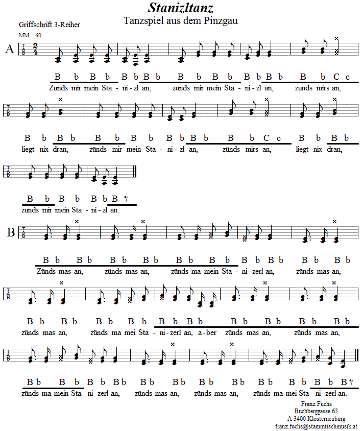 Stanizltanz in Griffschrift für Steirische Harmonika. 
Bitte klicken, um die Melodie zu hören.