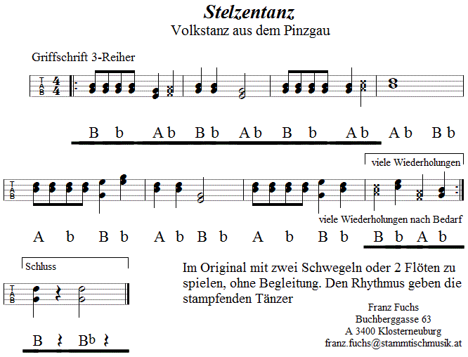 Stelzentanz in Griffschrift für Steirische Harmonika. 
Bitte klicken, um die Melodie zu hören.