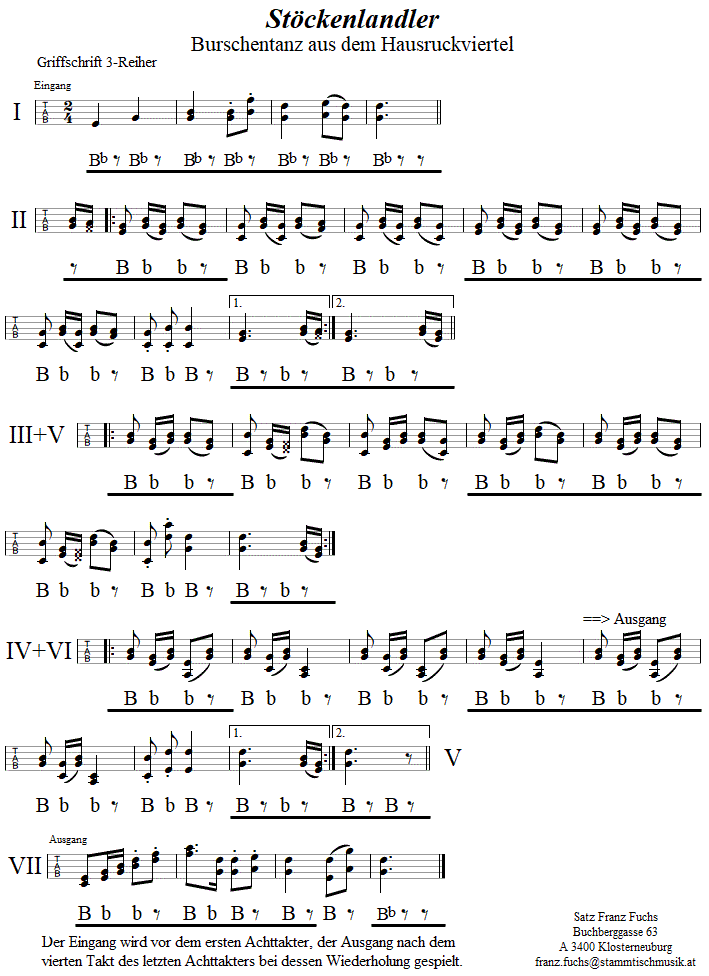 Stckenlandler in Griffschrift fr Steirische Harmonika.
Bitte klicken, um die Melodie zu hren.