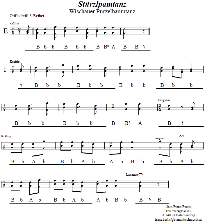 Stürzlpamtanz in Griffschrift für Steirische Harmonika. 
Bitte klicken, um die Melodie zu hören.