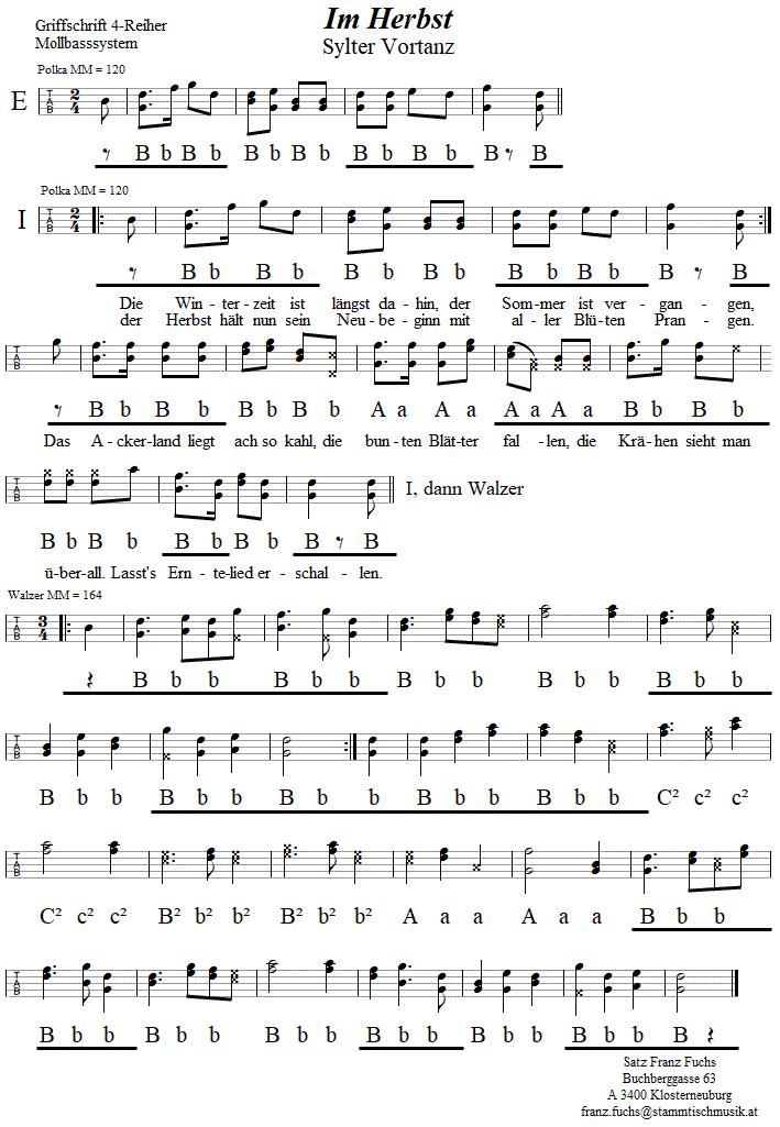 Sylter Vortanz in in Griffschrift fr Steirische Harmonika.
 Bitte klicken, um die Melodie zu hren.