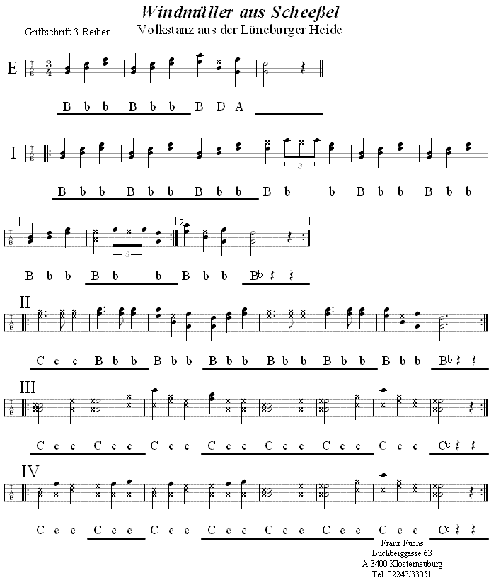 Windmüller aus Scheeßel in Griffschrift für Steirische Harmonika. 
Bitte klicken, um die Melodie zu hören.