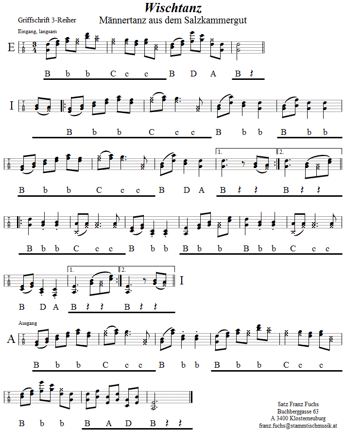 Wischtanz in Griffschrift für Steirische Harmonika. Bitte klicken, um die Melodie zu hören.