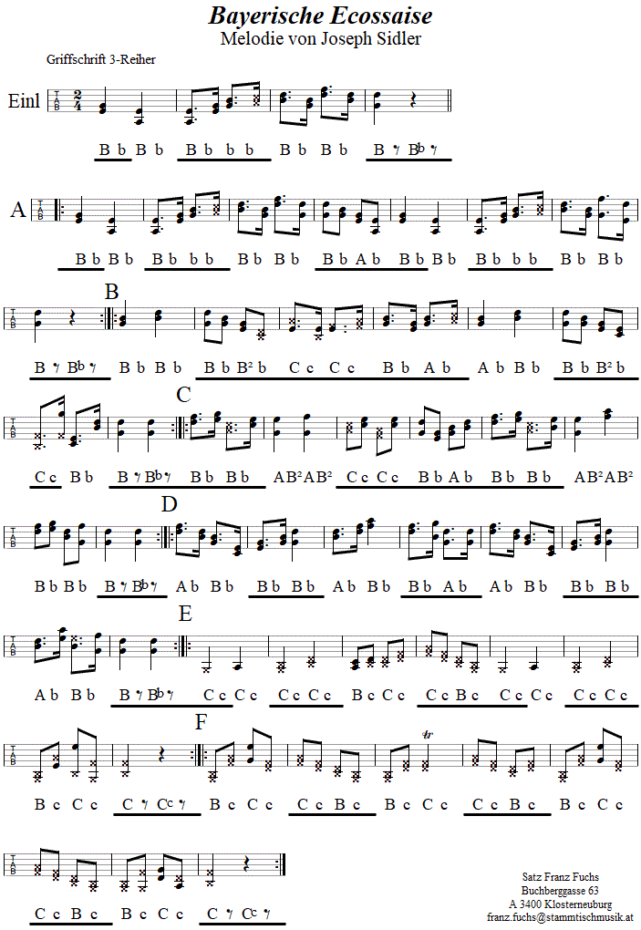 Bayerische Ecossaise in Griffschrift fr Steirische Harmonika. 
Bitte klicken, um die Melodie zu hren.