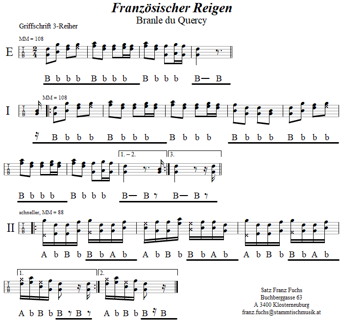 Franzsischer Reigen in Griffschrift fr Steirische Harmonika. 
Bitte klicken, um die Melodie zu hren.