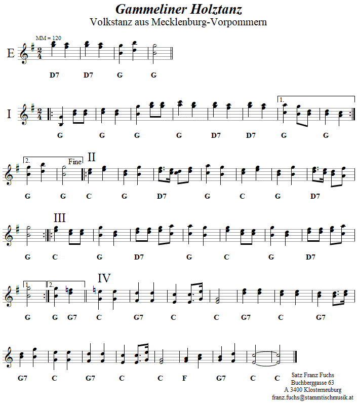 Gammeliner Holztanz in zweistimmigen Noten. 
Bitte klicken, um die Melodie zu hren.