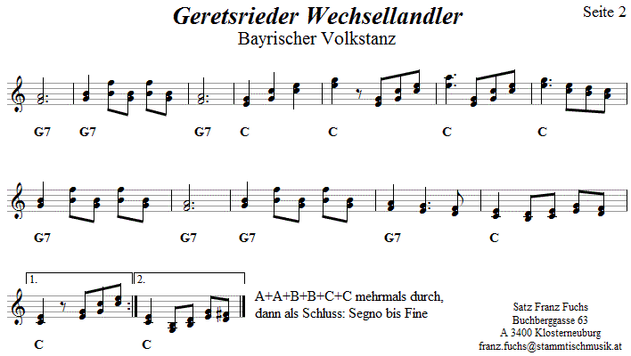 Geretsrieder Wechsellandler in zweistimmigen Noten, Seite 2. 
Bitte klicken, um die Melodie zu hren.